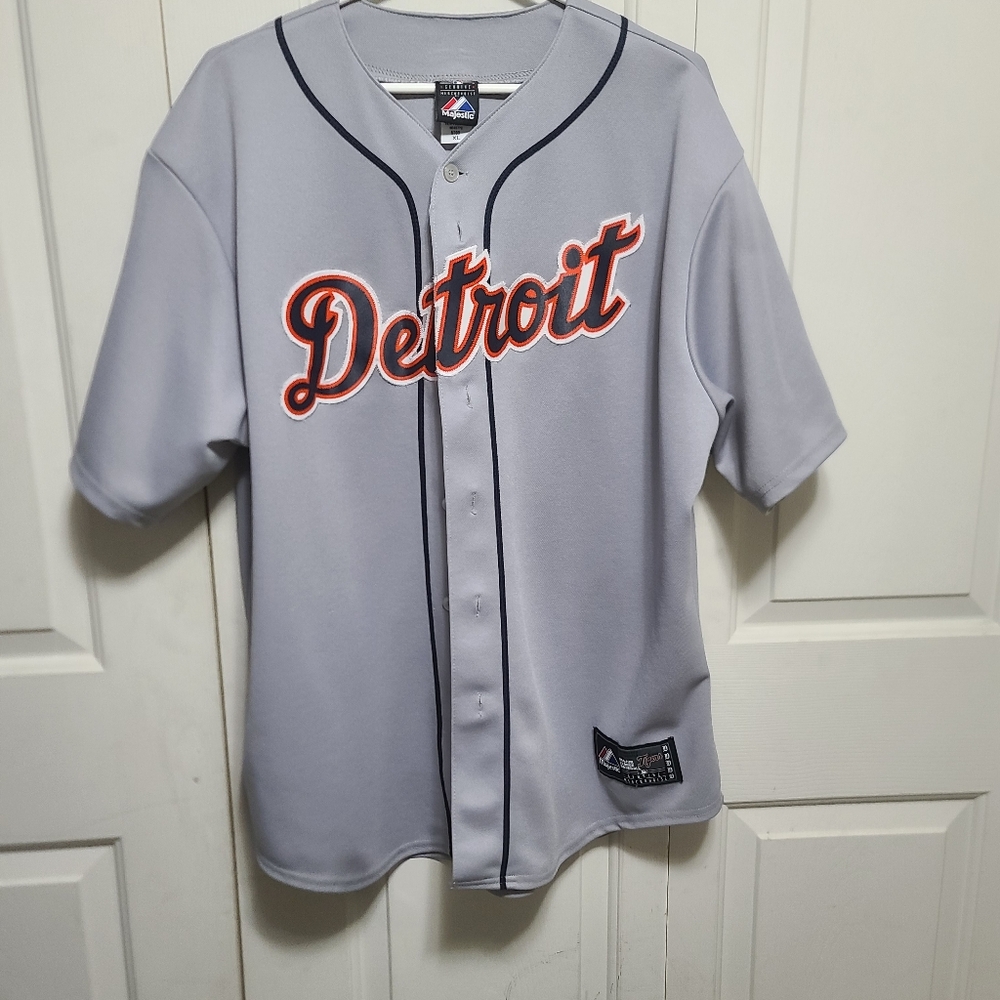 Majestic Gray and Red Detroit Tigers Jersey